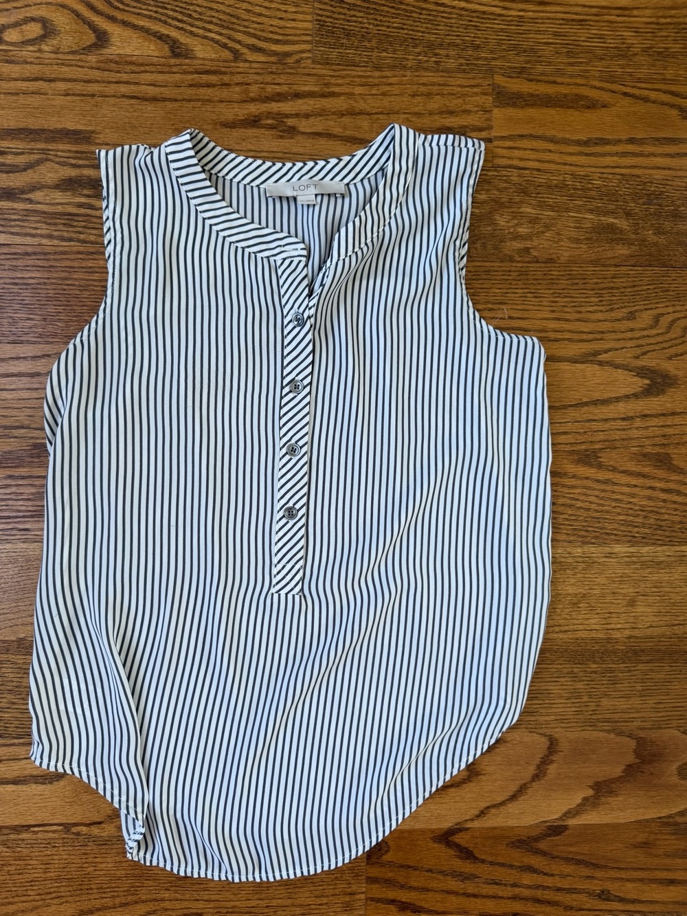 LOFT Black & White Vertical Stripe Sleeveless Henley Top